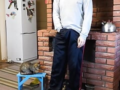 Jerking off my dick in the wood near the stove