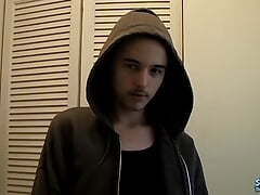 Twink Wiley spurts cum after pumping his big hard dick
