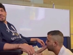 Hot gays enjoy sucking and swallowing huge cocks at work