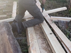 Builder masturbates off steamy boner after work! Good-sized geyser of spunk!