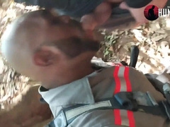 I stopped to piss and concluded up gargling a biker in the forest