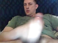 Horny man jerks off his hairy dick & shoots creamy cum load