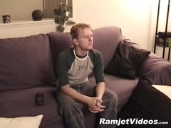 Handsome dude shoots cum after wanking off his cock