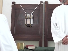Priest moans as young twink bounces on his hard cock