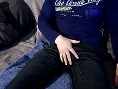 Cumming on the sofa