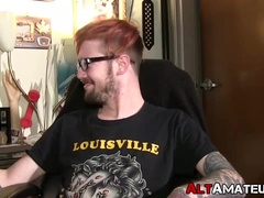 Inked alt amateur pulls his hard cock out and masturbates
