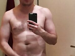 Bathroom mirror jerk off and cum