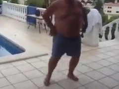Fat Latin Daddy Strips Outdoors with His Bear