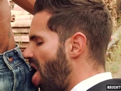 Watch this monstrous wood get his face covered in cum after deepthroating and fucking hard