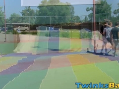 Pierced twinkie takes two cocks in his butt at the same time