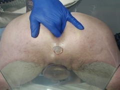 Ultimate anal pleasure fetish! Unbelievable closeup of a dripping hot hole and rosebud on a glass table