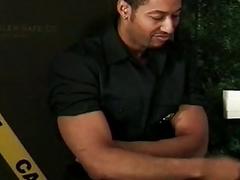 White cop sucks black cock and fucks black ass in the bathroom