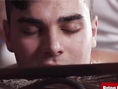 Naughty young Joel oiled up for anal play by daddy masseur