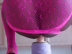 BlackAmazonCD riding a dildo in pink lingerie and heels