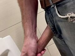 Public bathroom masturbation cum