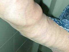 Uncut tugging with cumshot in foreskin