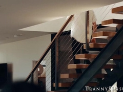 Two big dicked guys pleasure the big boobed transgender Sofia Sanders