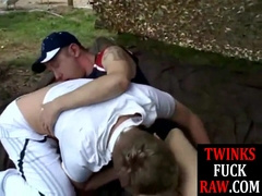 Lad amateur barebacking bottom after outdoor oral job