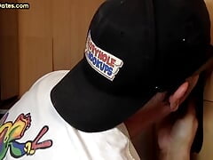 Gloryhole amateur DILF sucking and tugging Black cock