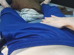 Guy in blue pants fondles himself