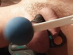 Slowly increase my balls with a bonger and lock
