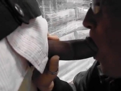 Old salesman blowing black cock in a hardware store 3