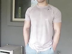 muscular guy undressing and jerking off