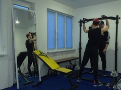 The coach porked the fellow right on a energy rack sans a rubber and jism in hatch