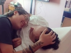 Smooching my delicious man in the morning