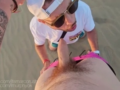 Beach encounter: Hung straight stud gets unforgettable blowjob from a eager admirer