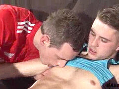 Sporty twunk jacking pink cigar on his knees