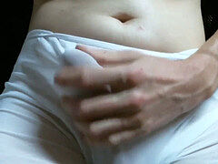 playing and jizzing under my white translucent sexy undies