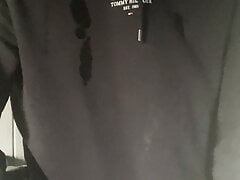 Cum in a wet blue Tommy Hilfiger and black Superdry Hoodie