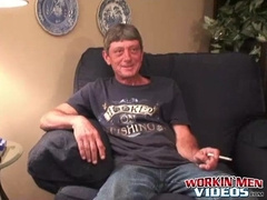 Skinny and handsome senior jerks off his cock after work