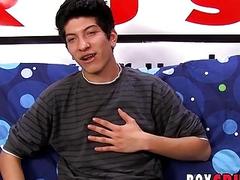 Cute twink strips after an interview to jerk off solo