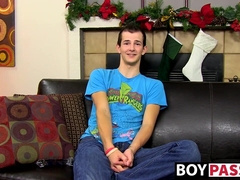 Young twink with huge cock masturbates after an interview