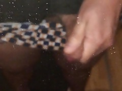 Squirting on a dirty mirror