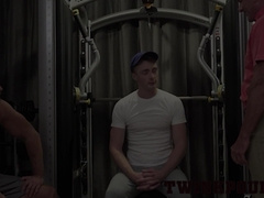 Two buff DILF and a cute jock turned workout into threesome