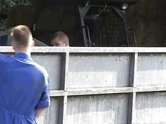 Hard working twinks have an ass banging threeway at the farm