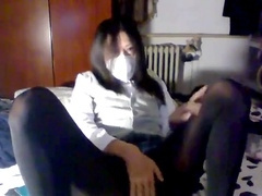 Unexperienced Japanese gay crossdresser enjoys private time