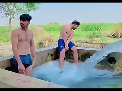Indian villagers in tubewell 3some