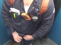 Bearded Hunk Strokes Cock Outdoors in a Porty Potty