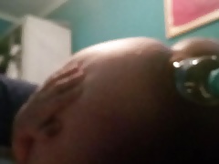 Stretching my sissy hole with a water bottle