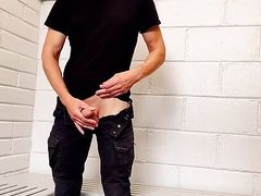 Bearded man plays with his hard dick