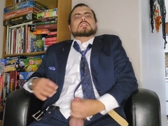 Suited Sir Strokes His Fat Cock