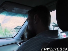 Bearded Stepfather Nude Drills His Nice Son-in-law On The Backseat