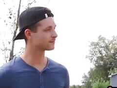 Big cock dominant jock fucks gay outdoor in front of his BF