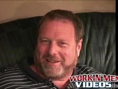 Bearded mature bear plays with his fat shaft and shoots cum