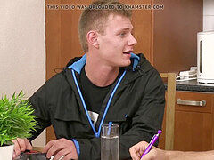 She leaves and he deep-throats and rides his queer dick