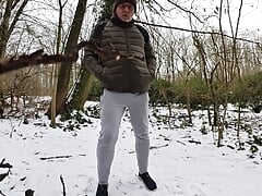 Quick pee in snowy landscape